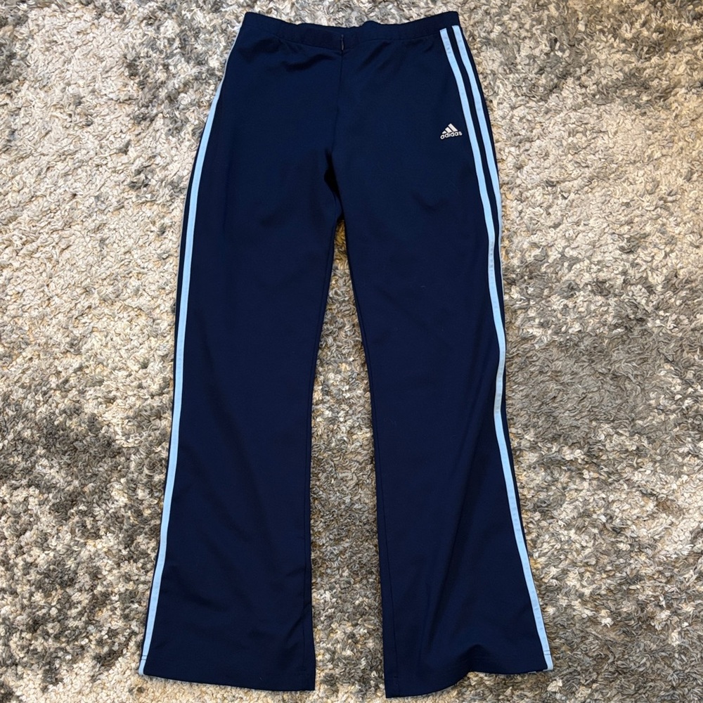 Adidas Women’s Dark Blue Athletic Pants with Light Blue Stripes